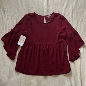 Remixmess Burgundy Empire Waist Top with Ruffle Sleeves